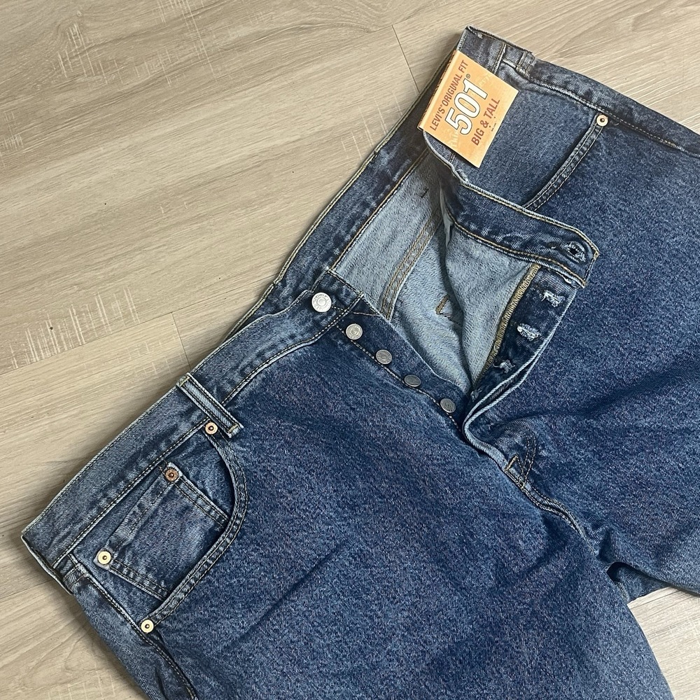Levis‎ 501 Original Fit Mens Stretch Jeans 46X29 Big & Tall Dark Blue Levi